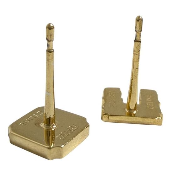 Celine Women's Asymmetrical Stud Earrings, Triomphe, Aftermarket Backs - Picture 6 of 10